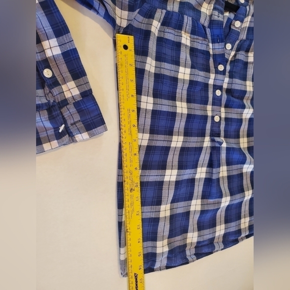 Madewell blue & white plaid half buttoned long sleeve shirt top blouseSz-S P16 - Picture 3 of 10
